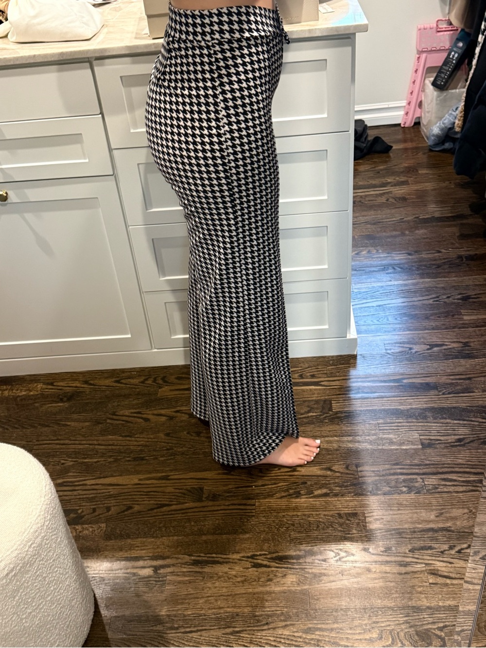 High-Waist Houndstooth Wide-Leg Pants - Black/White - Picture 2 of 2